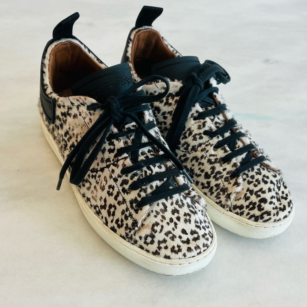Esseutesse Leopard Print Low-Top Leather Italian Sneakers Size 6.5